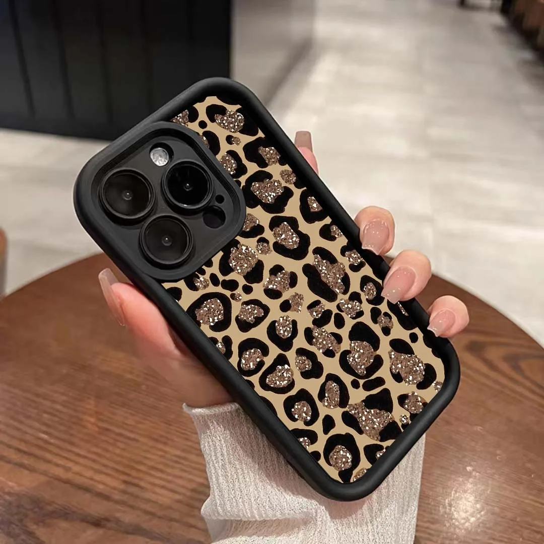 Luxury Retro Black Brown Leopard Print Matte TPU Phone Case — Anti-Falling Cover