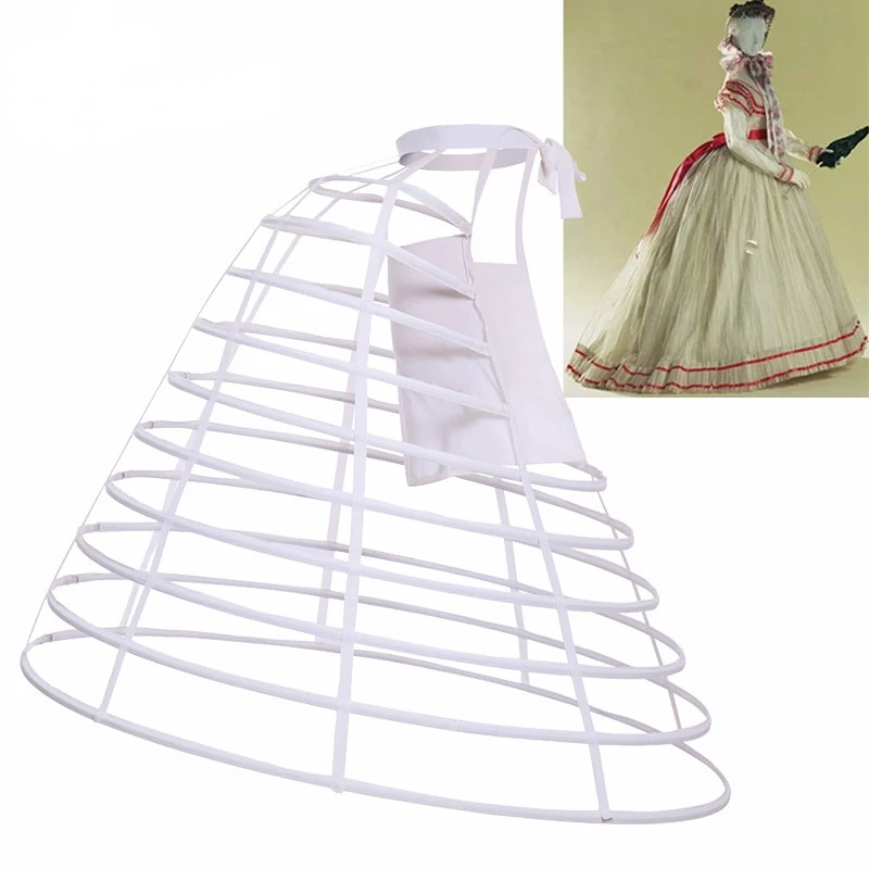 Shaped Bird Cage Skirt Slip Petticoat Flat Front Back Up Hoop Crinoline Prom Underskirt Victorian Rococo Dress