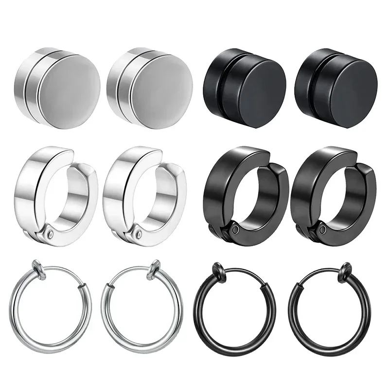 Fashion Magnetic Stud Earrings 1 Pairs Men and Women Black CZ Magnet Non-piercing Clip Earring Set Punk Earrings Jewelry Gift