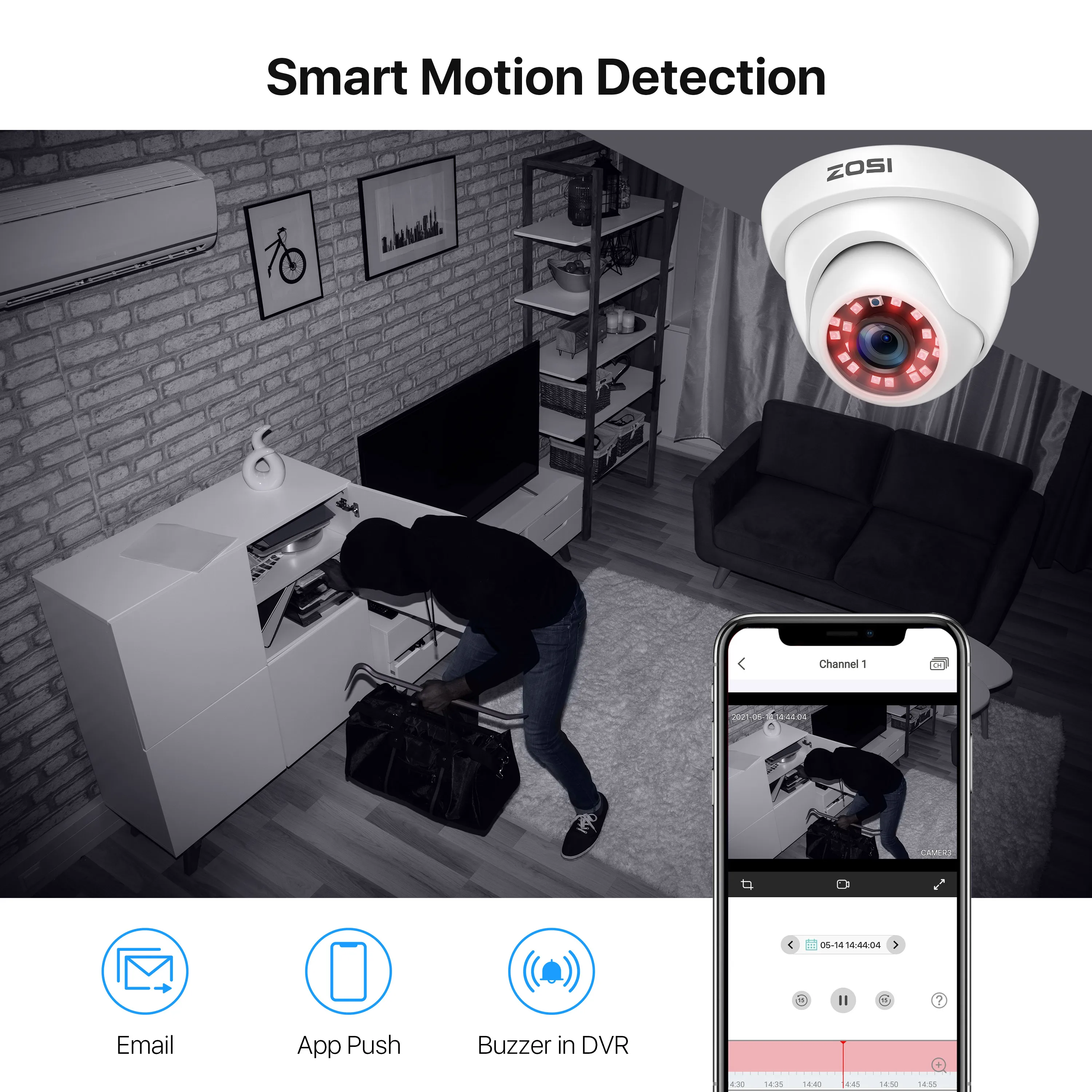 ZOSI  ī޶ ý, IR Ʈ ,  ,   Ʈ, 8CH, 5MP, DVR ŰƮ, 1080P, H.265 +
