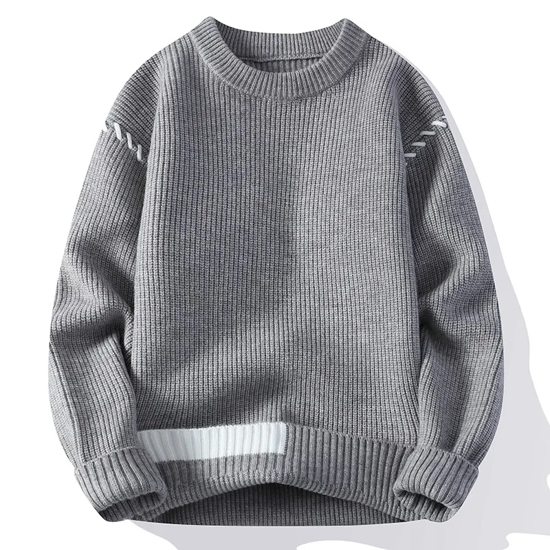 New Fashion Youthful Vitality Mens Turtleneck Sweater Autumn Winter Loose Casual Knitted Pullovers Men Warm Patchwork Knitwear 2