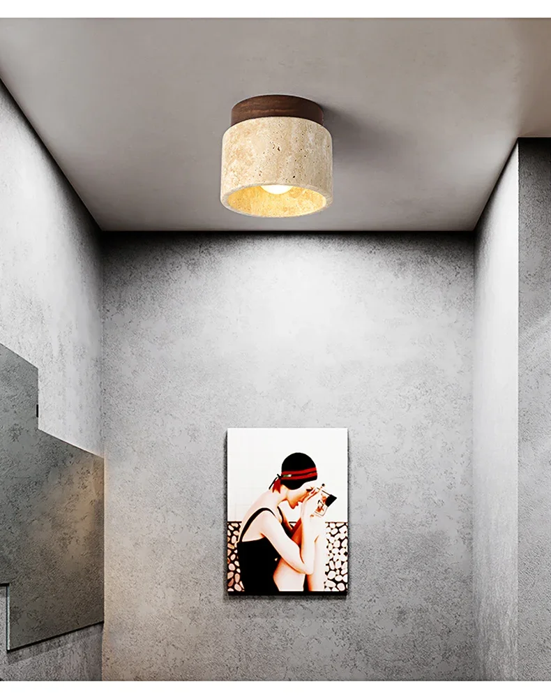 Description Picture 4 of itemWabi Sabi Yellow Marble Ceiling Light Lobby Entrance Corridor Balcony Restaurant Hotel Aisle Travertine Decorative Lamp