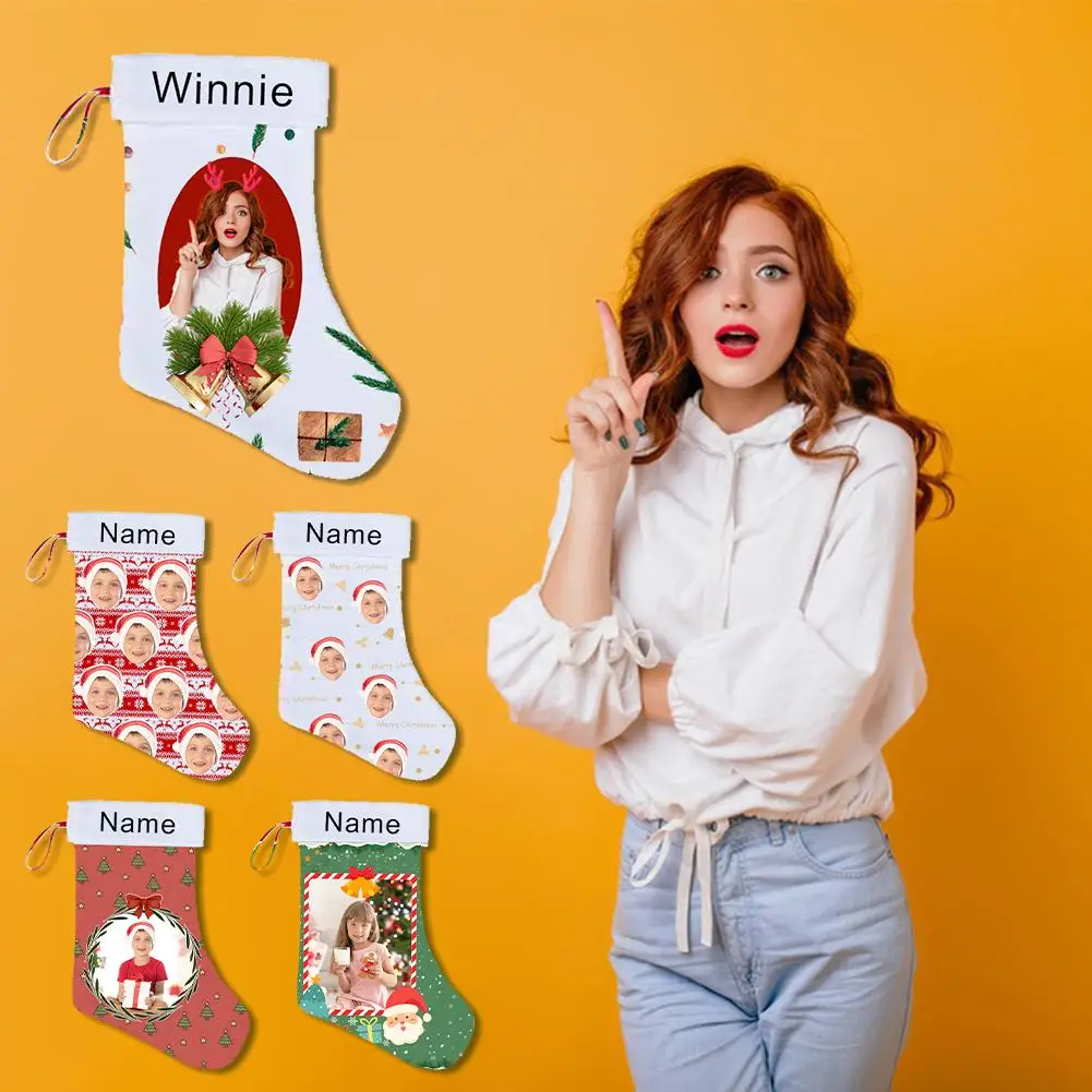 

Merry Christmas Santa Claus Snowman Stockings Children's Year Personalized Happy Bag Gift Name Gift Socks New Candy Embroid R3J8