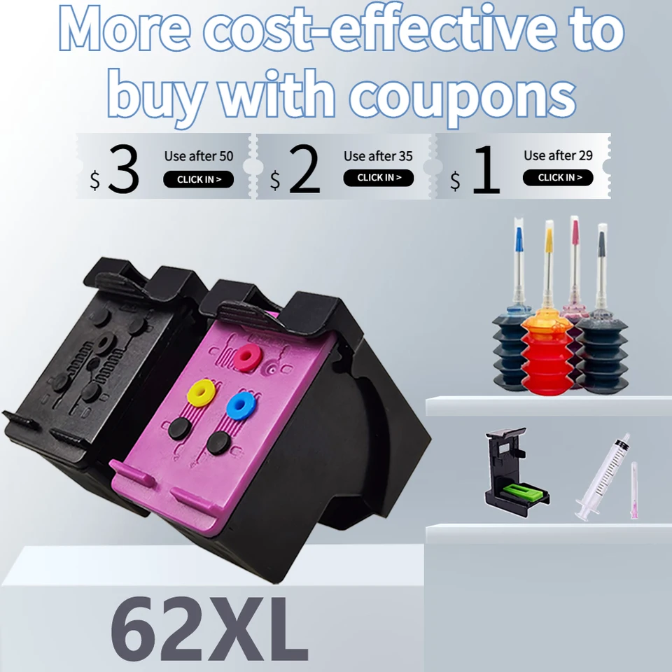 Cartouche D'encre Noire 62XL Compatible HP - Pour OfficeJet 200/250/5740 Et Envy 5540/5640/7640 Etc. (1 Cartouche, Haute Capacité)