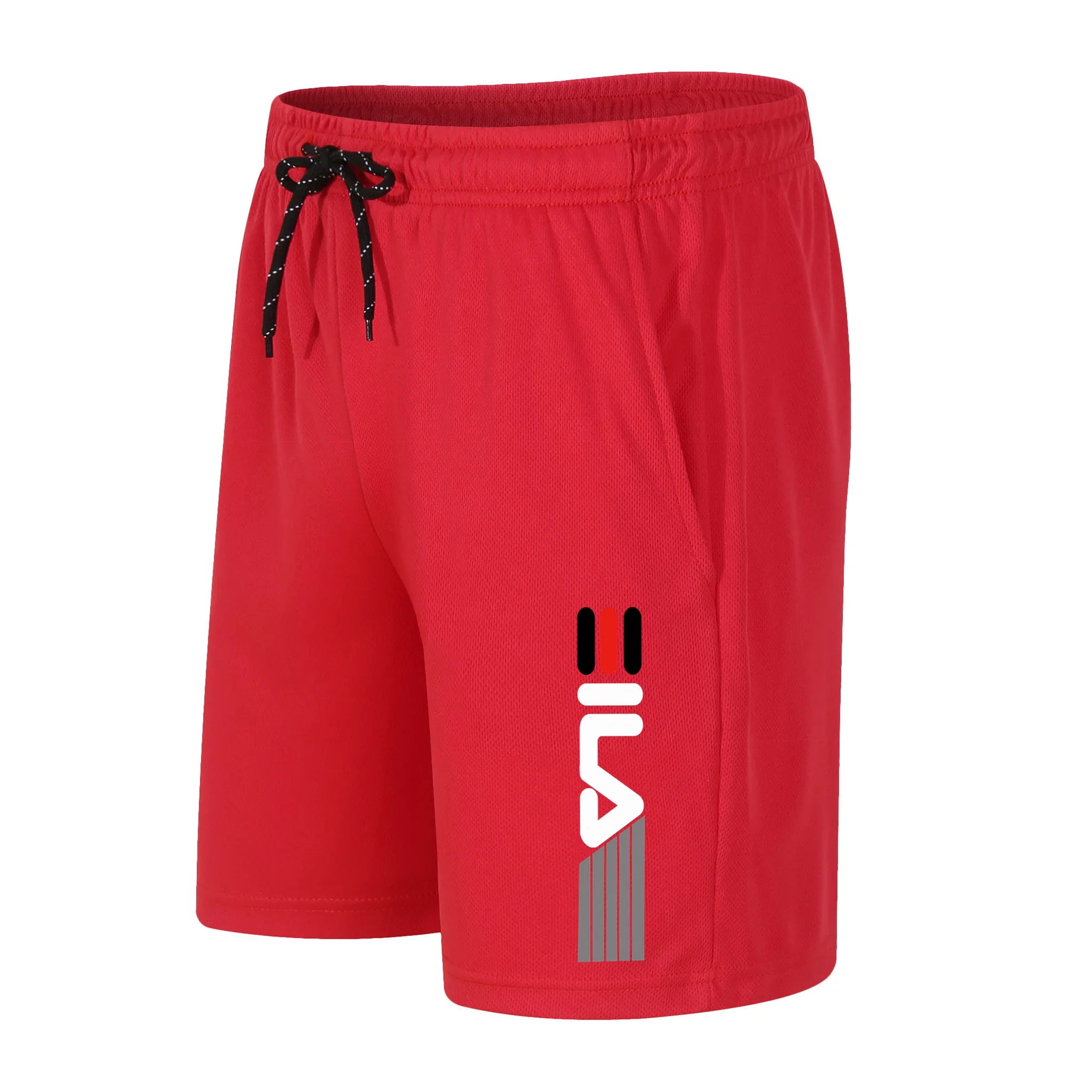 Men’s breathable mesh quick dry running hiking fitness shorts with drawstring waist red