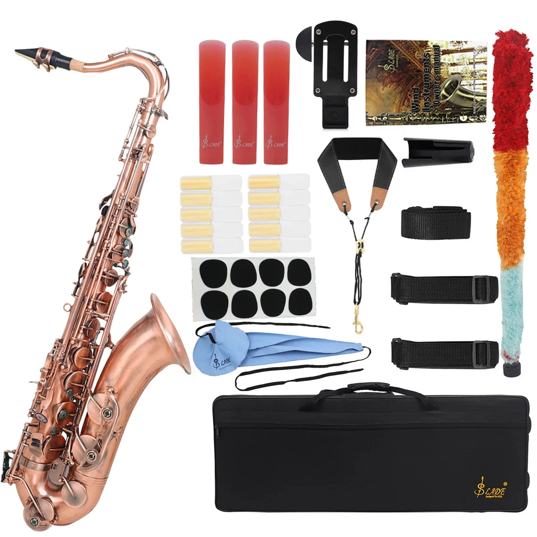 Antique Red Copper Saxophone Professional Bb Tenor Saxophone Brass B Flat Sax Music Woodwind with Case Mouthpiece Accessories