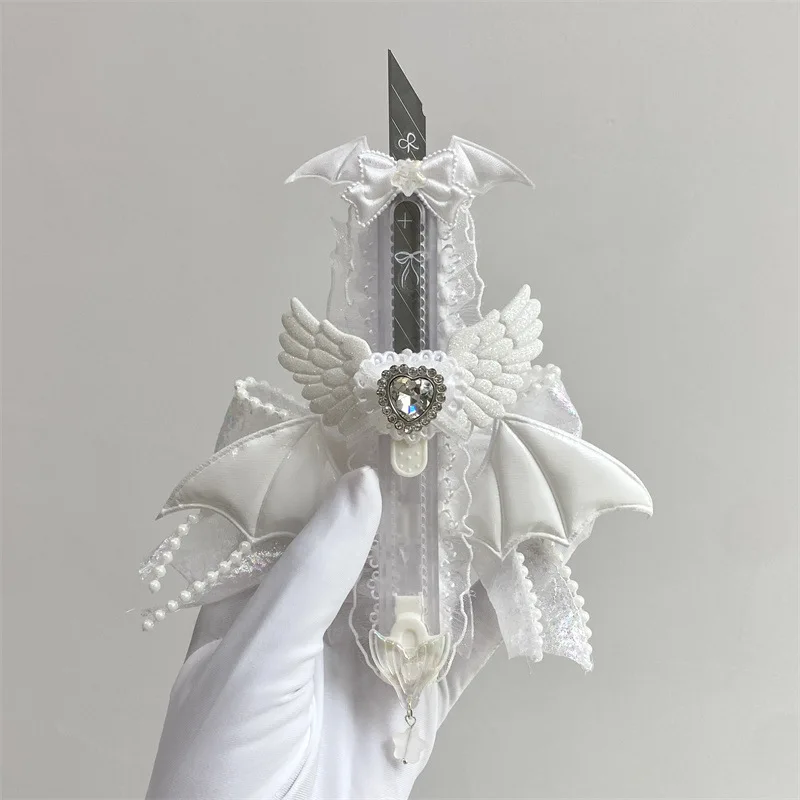 Retro White Black Color Letter Opener Cartoon Dragon Wings Bow Box Opener Handmade Scrapbook Paper Cutter Student Supplies