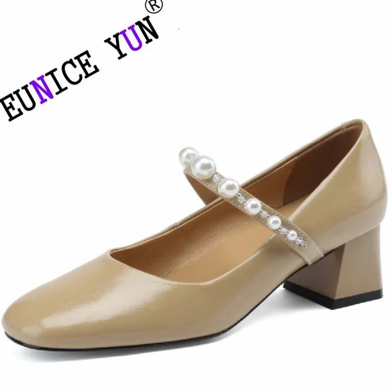 

【EUNICE YUN】Brand Genuine Leather Mary Janes Women New String Fashion Elegant Thick Heels Top Quality Spring Autumn Shoes 34-40