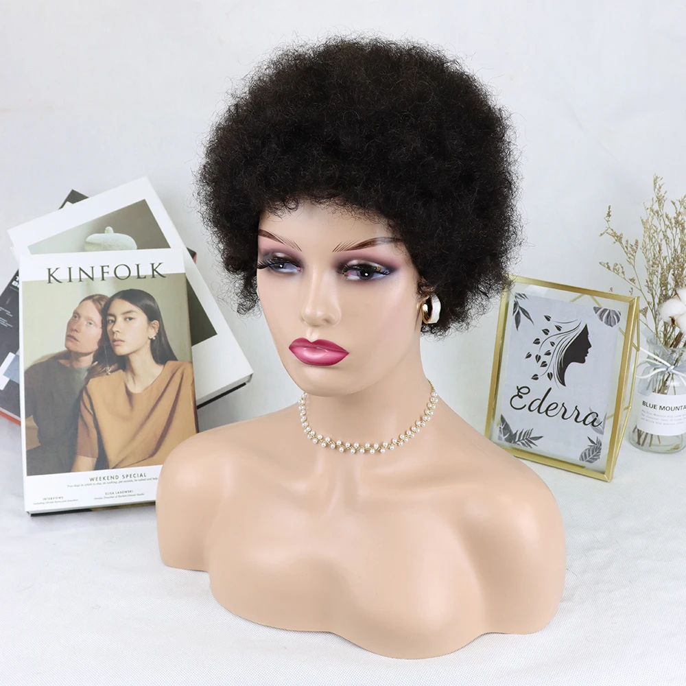 Short Afro Kinky Curly Human Hair Wigs Full Machine Made Wig Bob Curly Wig Pixie Cut Wig Cheap Human Hair Wig For Black Women