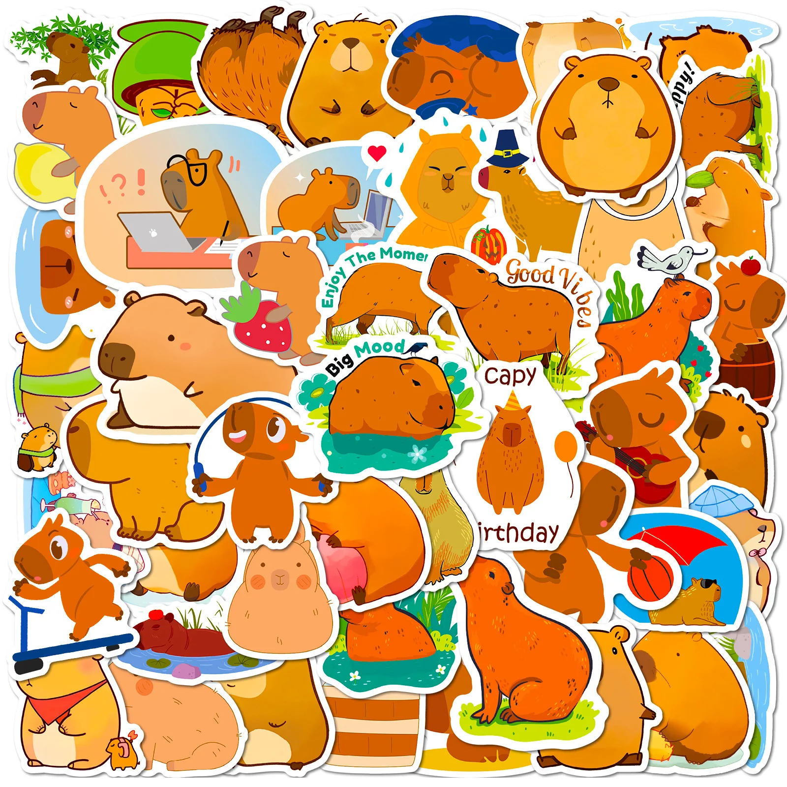 10/30/50Pcs Cartoon Capybara Waterproof Graffiti Sticker Decorative Luggage Cup Laptop Phone Skateboard Guitar Scrapbook Sticker