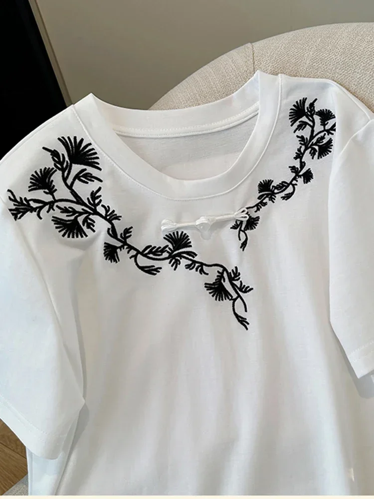 Neue Chinesische Lose Beiläufige Frauen T-shirt Weiß Mode Dünne Lose Frau T-shirt Oansatz Sommer Grundlegende Chic Top Weibliche