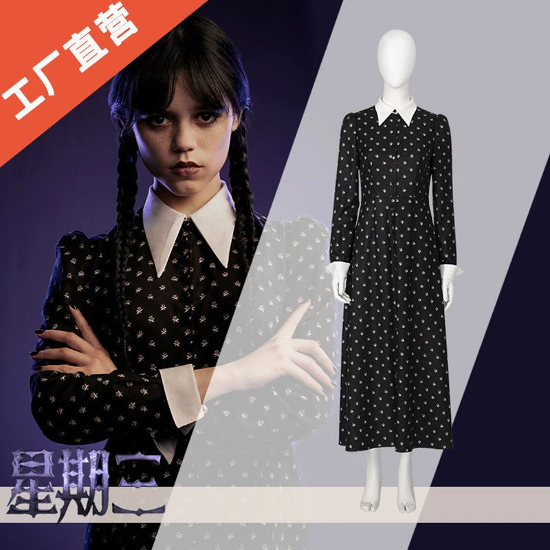 GirlWednesdayDressWednesdayCosplayCostumeWednesdayBlackDress