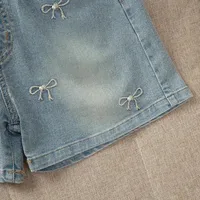 Shorts d'été en jean pour filles, pantalons courts en Denim avec nœud brodé, à la mode, pour enfants de 2 à 12 ans, vêtements en coton pour enfants, nouvelle collection 4