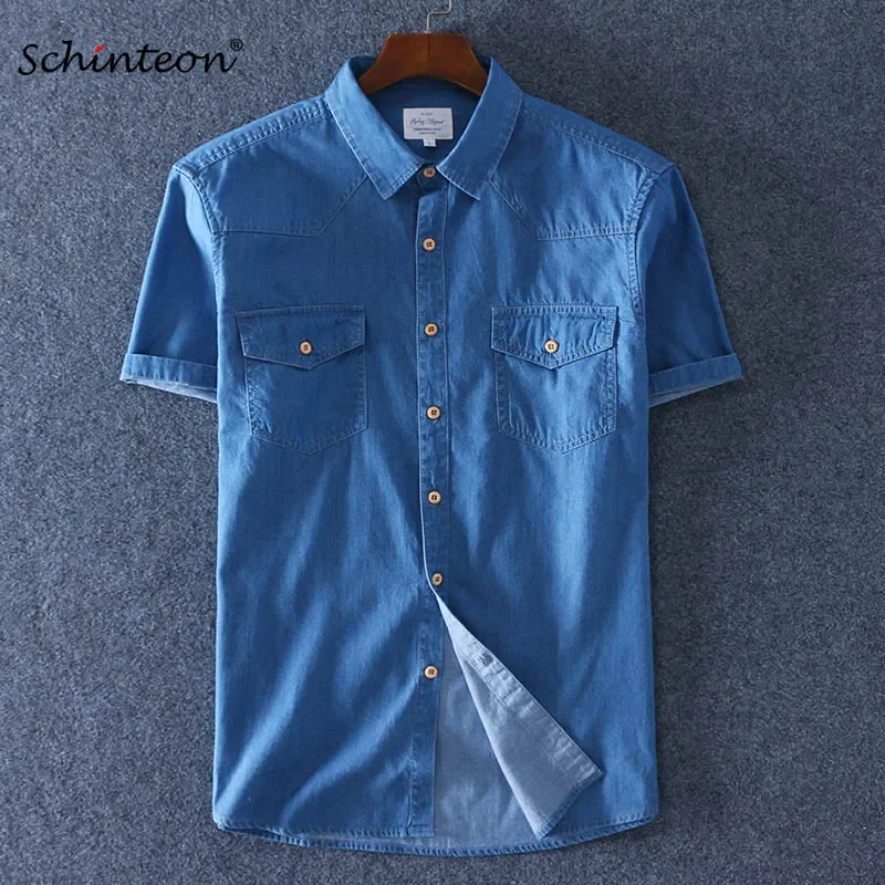 Schinteon-Summer-100-Cotton-Men-Short-Sleeved-Denim-Thin-Shirt-Soft ...