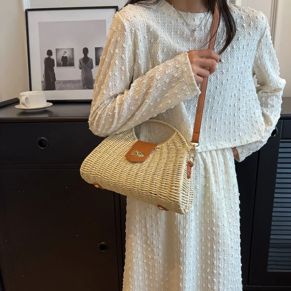 2025 Women Crossbody Bags Summer Woven Shell Female Holiday Tote Bag Handmade Fashion Casual Simple Elegant Lady Straw Bag