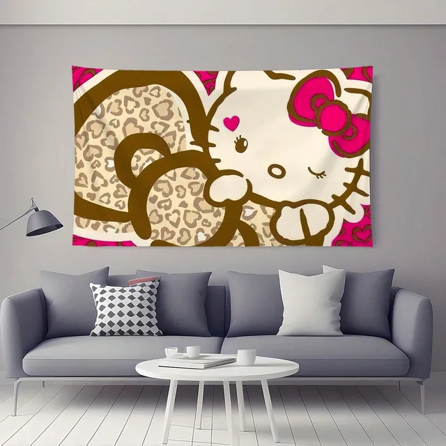 MINISO Sanrio Hello Kitty rose Kawaii tapisserie moderne Polyester mur Art salon chambre décor cadeau pour les Fans de Kitty 2
