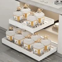 ครัวเรือนโลหะสีขาวปรับดึงตู้ครัว Mesa สไลด์เครื่องเทศบนโต๊ะอาหารลิ้นชักองค์กรตะกร้า 5