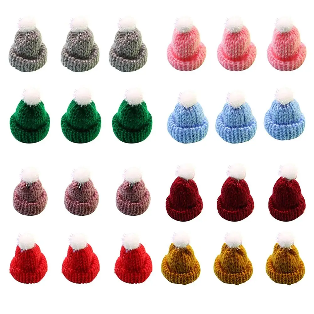 10pcs Mini Knitting Hats Christmas Mini Knitting Doll Hats Wool Hat for Christmas Ornaments DIY sewing Crafts Materials