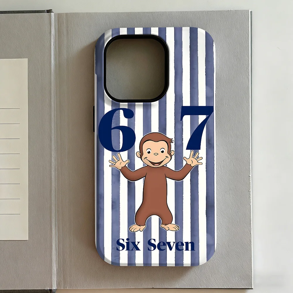 Luxury Y2K Curious George Phone Case for iPhone 17 16e 16 15 14 13 12 11 X XS XR XSMAX 7 8 Air Pro Max Plus Luxury Double-layer 4