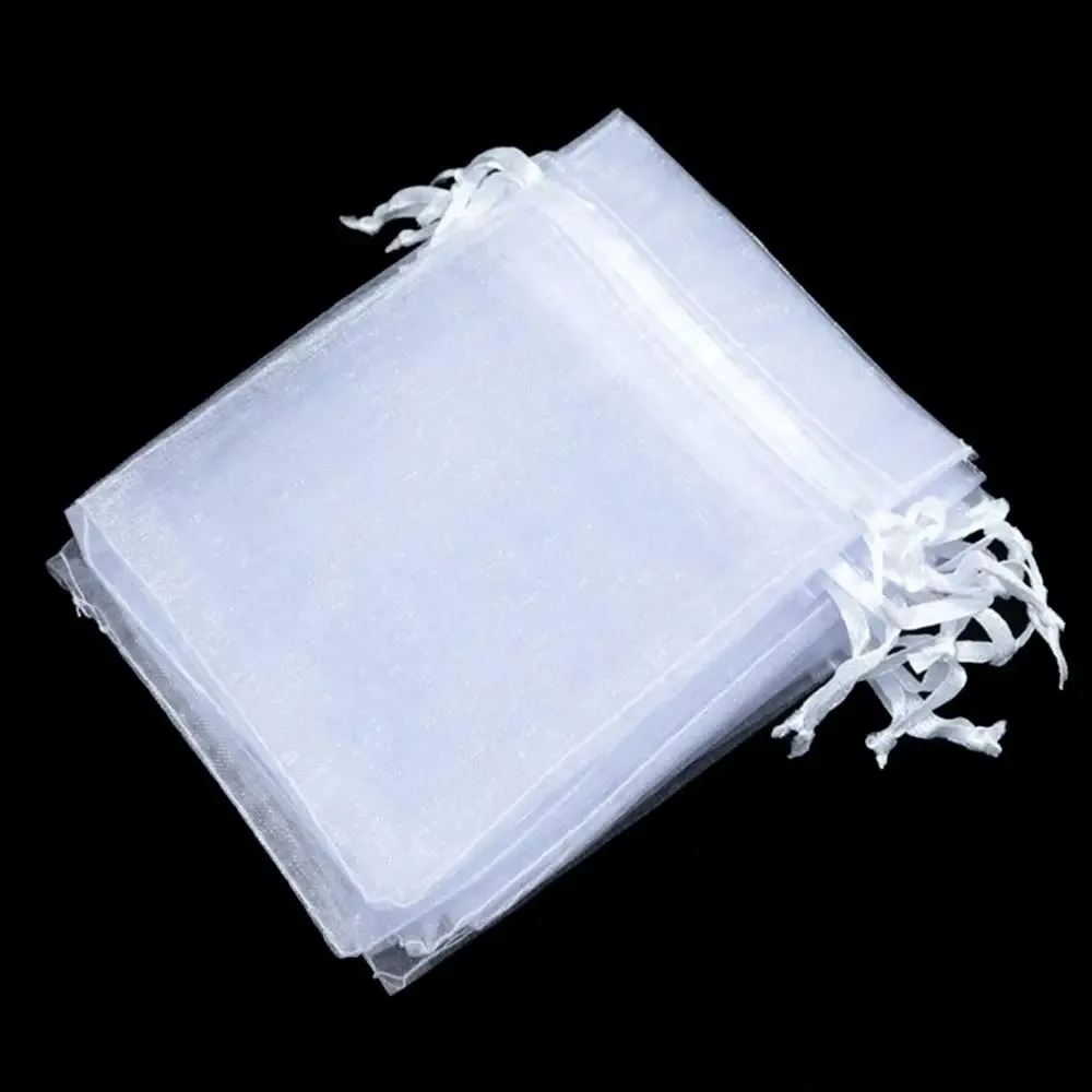 thumbnail image 1 of 25 piezas de bolsas de organza con cordón para regalo, para fiestas, regalos de Navidad, joyas, embalaje, color blanco, 1 of 5