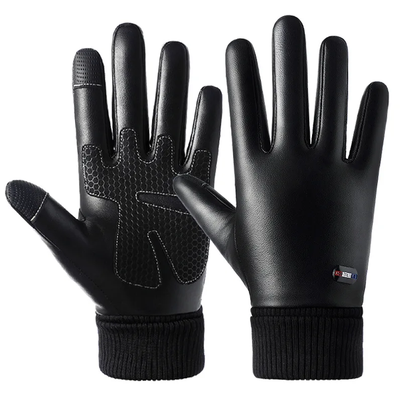 

Leather Winter Gloves Men Women Warm Thermal Fleece Gloves Touchscreen Waterproof Outdoor Run Ski Snow Motorcycle Riding Gloves