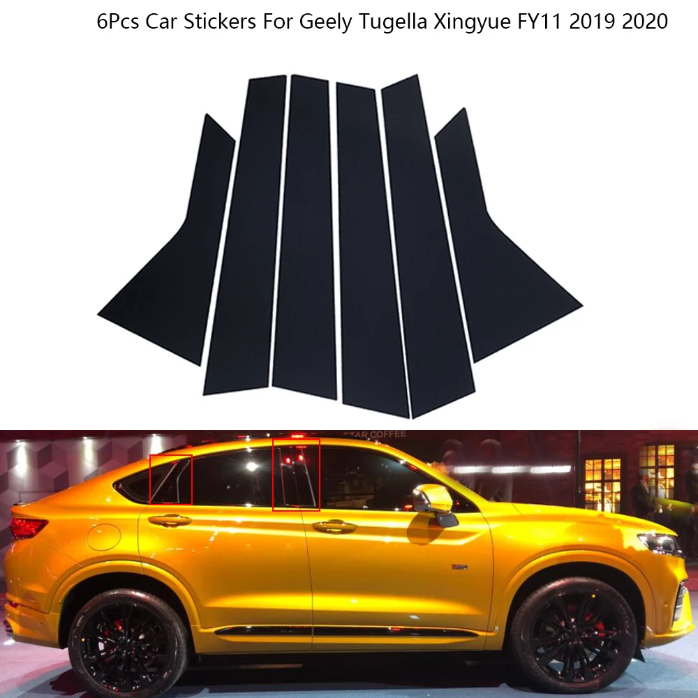 

6Pcs Carbon Fiber Black PC Car Door Window Middle Column Trim Decoration Strip Stickers For Geely Tugella Xingyue FY11 2019 2020