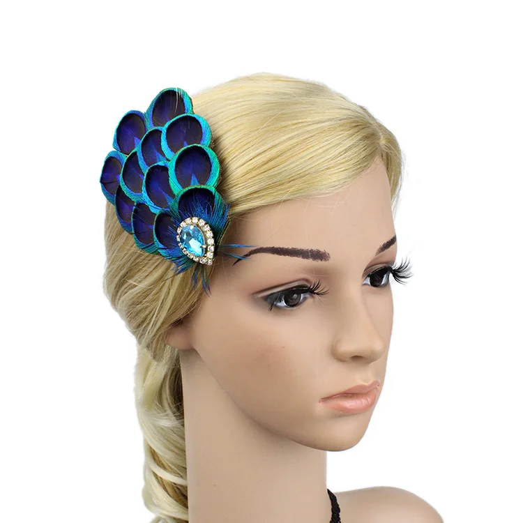 1920s Peacock Feather Fascinator Headband Clothing Hairpin Head Trim Side Clip Performance Party Event Accessories Bride