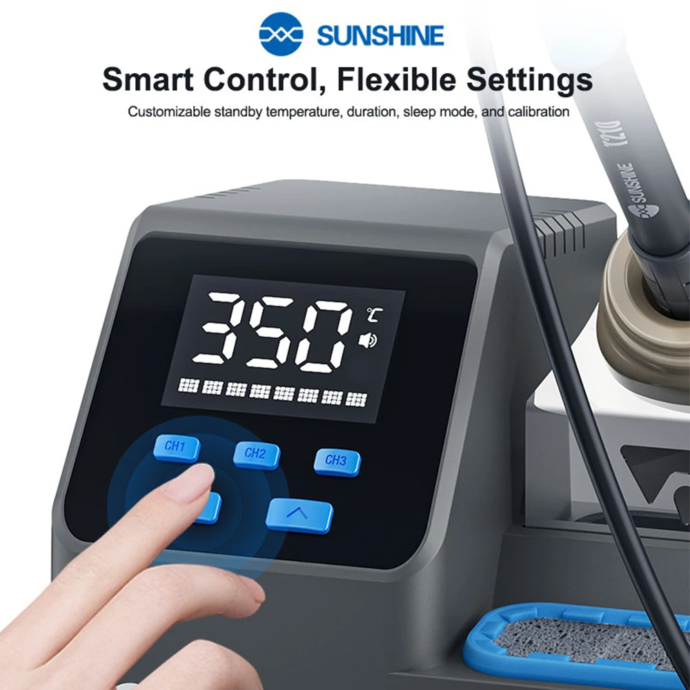 SUNSHINE S3 지능형 납땜 스테이션 T210 시리즈 핸들 100?480 ℃ 휴대폰 메인보드 IC PCB 수리를 위한 정밀 온도 제어