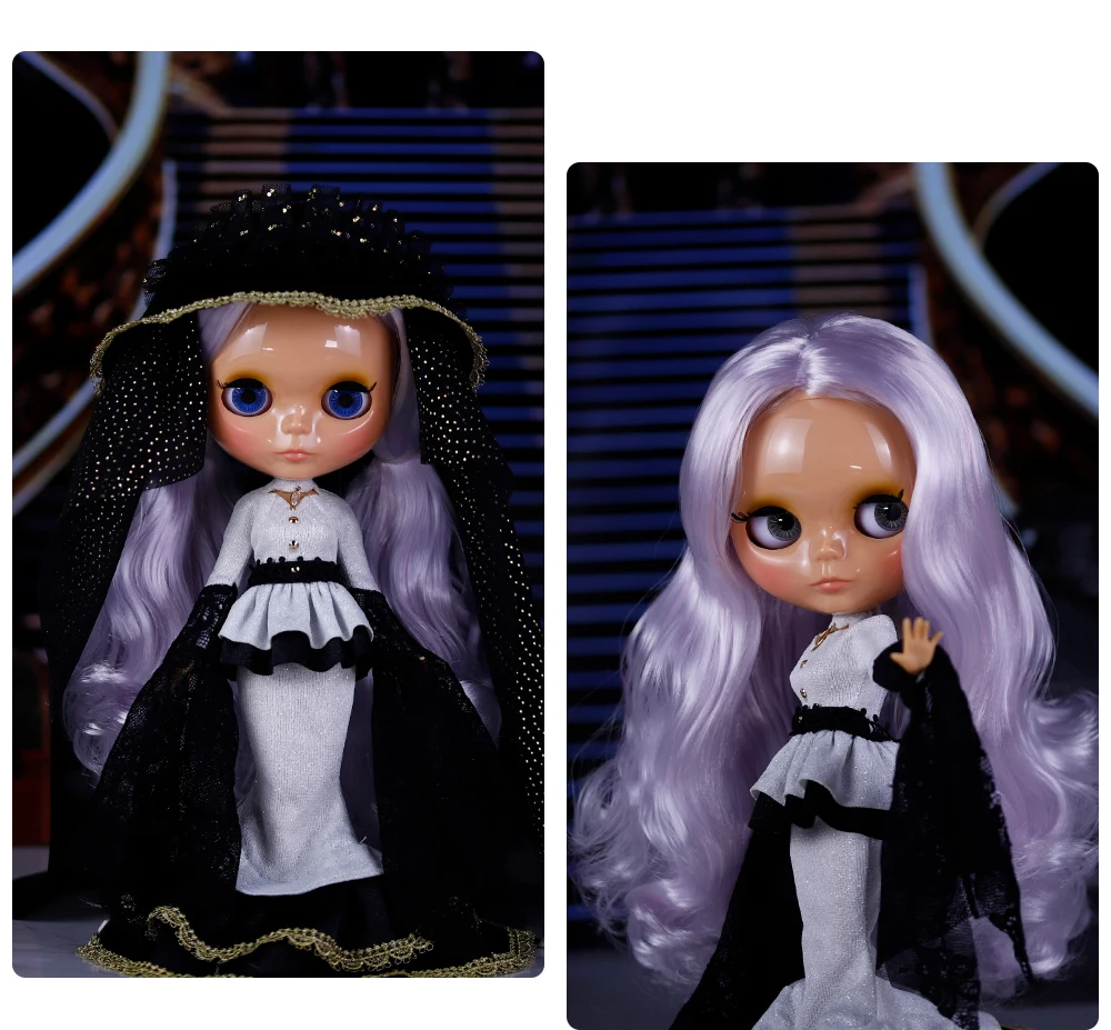 Sienna – Premium Custom Neo Blythe Doll with Purple Hair, Tan Skin & Shiny Cute Face 7