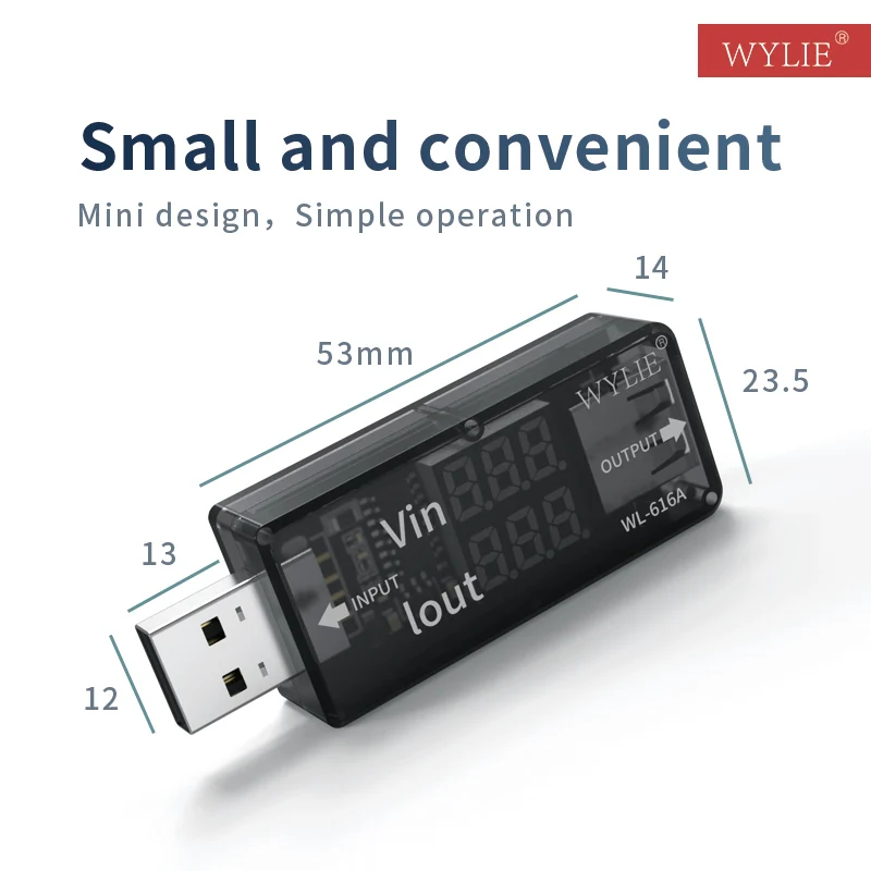 WYLIE WL-616A 미니 휴대용 USB 테스터, 휴대폰 디지털 디스플레이 충전 전압 및 전류 USB 충전 감지 도구