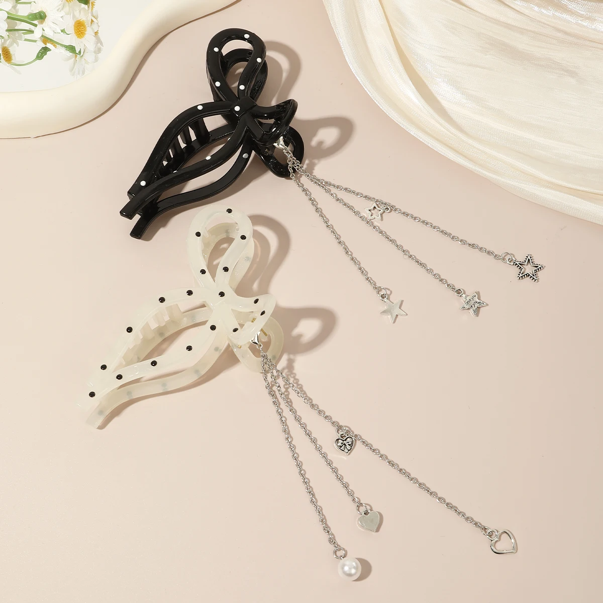 1pc Bowknot Polka Dot Tassel Hair Claw Ponytail Hair Clip Hairpins Barrettes For Women Girls Party Vacation Hair Accessories