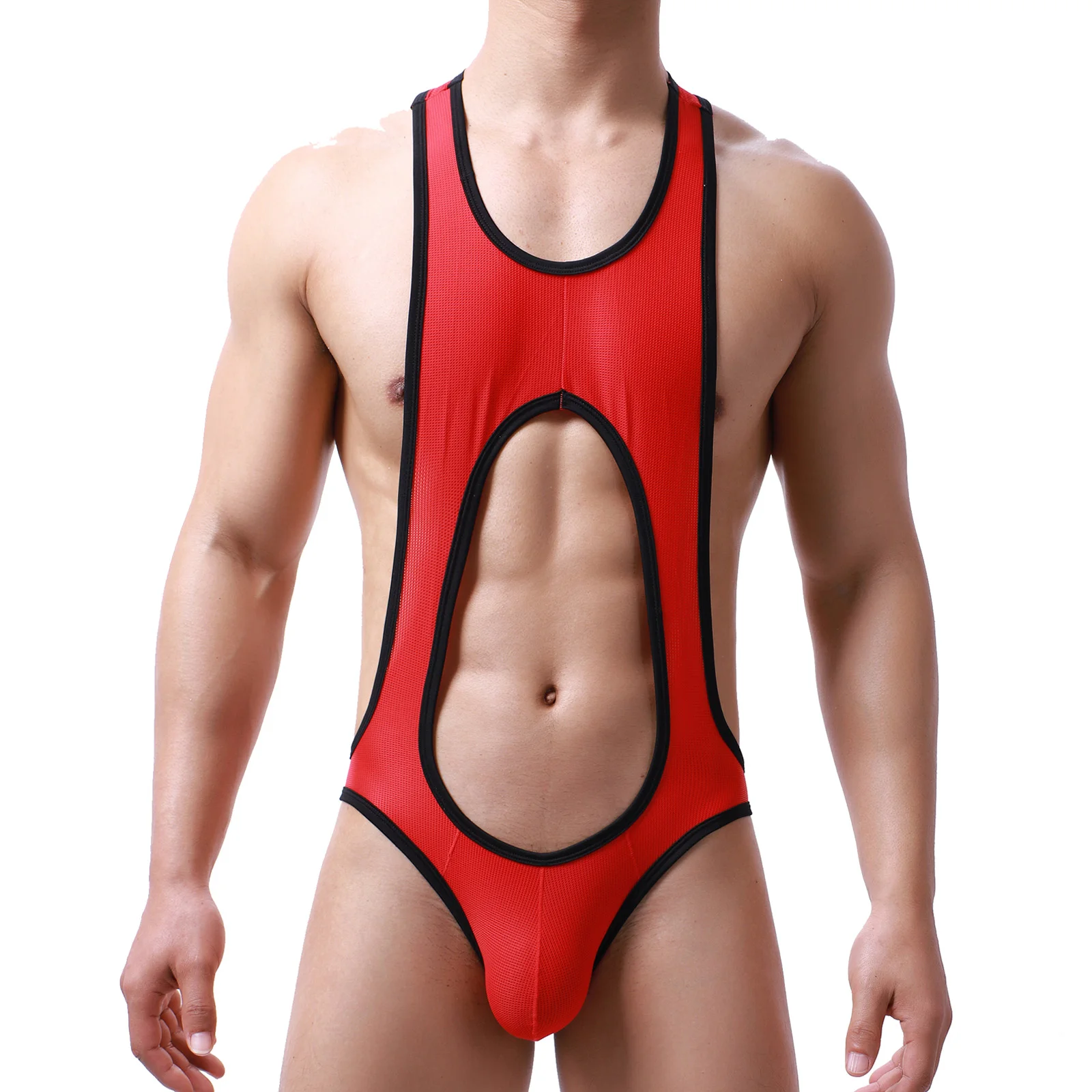 Men Underwear One-piece Lingerie Erotic Sexy Bodysuit Mesh Jockstrap Singlet Leotard Nightwear