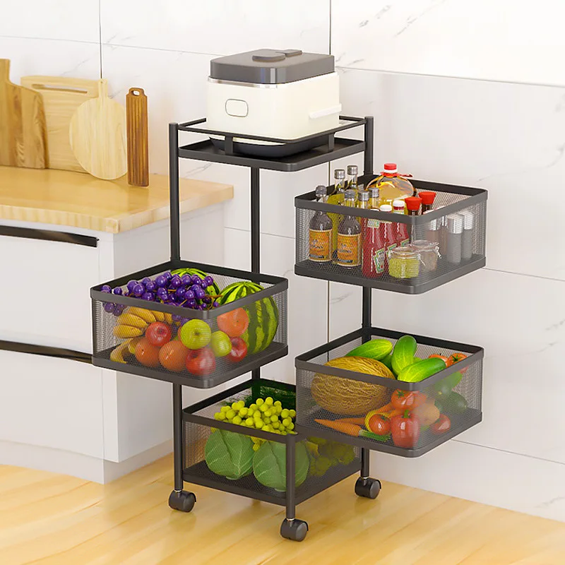 5 Layers Kitchen Rotating Shelf 360 Degree Baskets Fruit Vegetable Storage  Rack Floor Round Shelf With Wheels - Racks & Holders - AliExpress