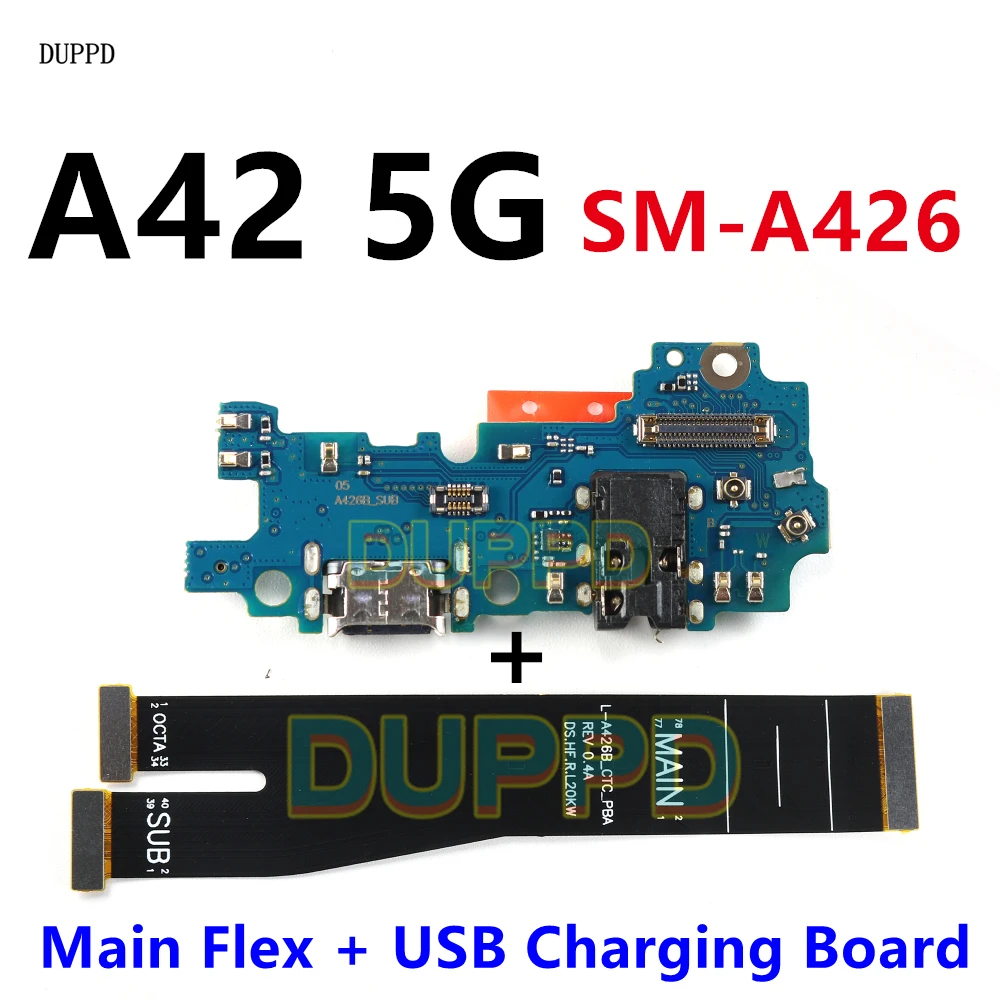 충전 보드 USB 포트+ 메인 보드 플렉스 케이블 삼성 갤럭시 A42 5G A426 A426B A426U 도크 커넥터 마더보드 15W