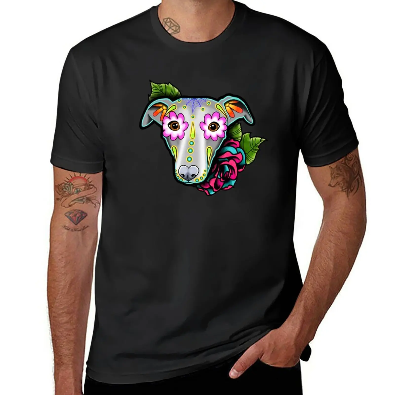 

Day of the Dead Whippet / Greyhound Sugar Skull Dog T-Shirt customizeds anime clothes mens graphic t-shirts big and tall