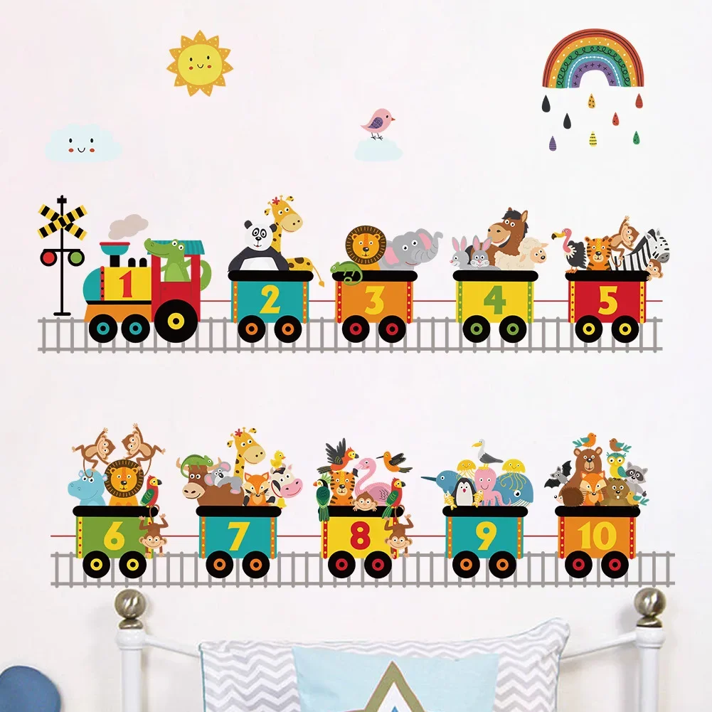 Cartoon Train Animal Car Traffic Transport Wall Sticker PVC Rainbow Balloon  Wall Decals for Nursery Kids Living Room Decors - AliExpress, image size:1001x1001
