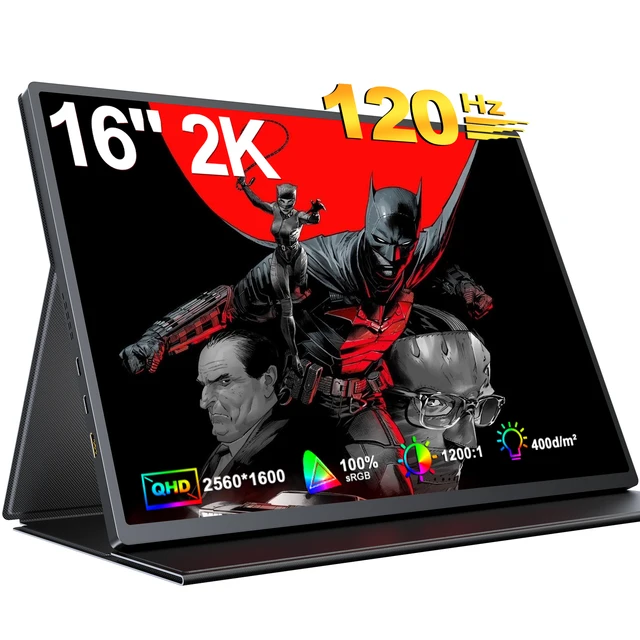 EVICIV NEW 2K 16'' 120Hz Portable Gaming Monitor 2560x1600 Travel Laptop Display IPS Computer External Second Screen USB C HDMI 1