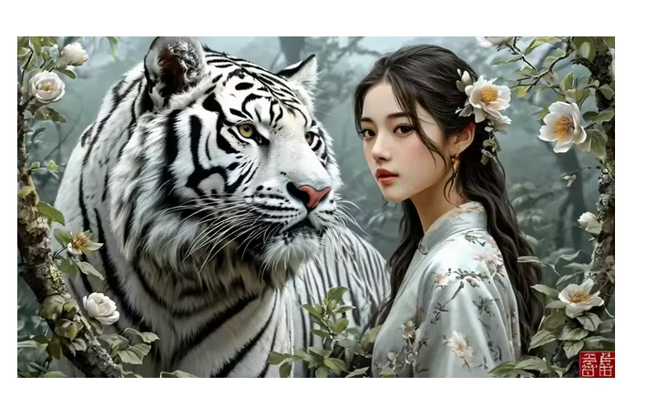 5D Diy Diamant Malerei Kits Retro Schöne Mädchen Weiß Tiger Landschaft Voll Platz Runde Bohrer Diamant Mosaik Hause Dekoration – Detail 7