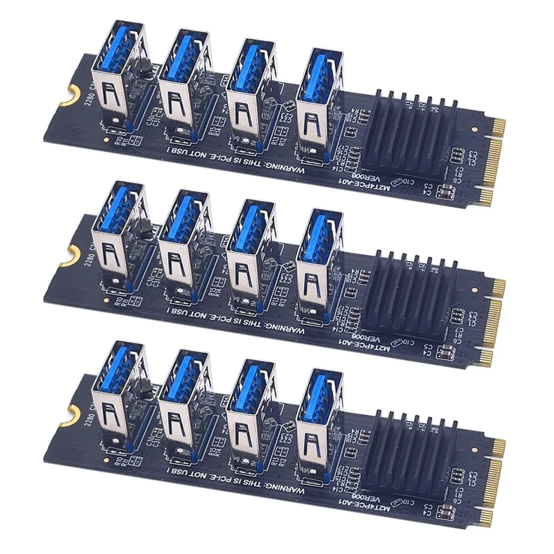 

3PCS M.2 NVME KEY-M To 4-Port PCI-E Adapter Card Slot 1 TO 4 USB3.0 Graphics Card Expansion Card M.2 PCIE Riser Card