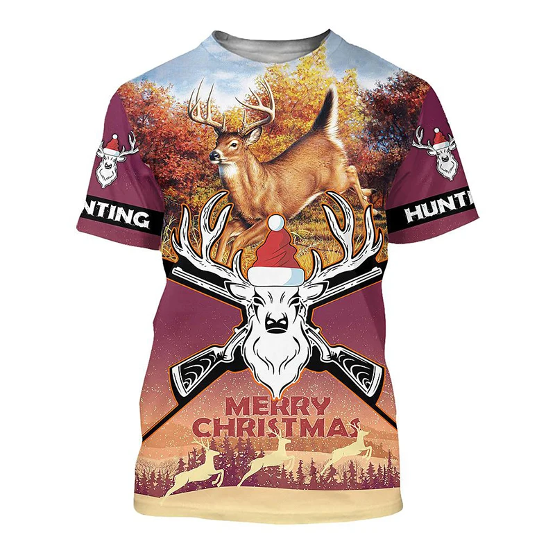 

Camouflage Hunting Animal Deer 3d Summer Casual Men's T-shirt Fashion Street Women Outdoor Sports Round Neck Short Sleeve Tops