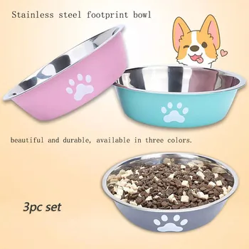 Cat bowl stainless steel dog basin new printed pet supplies dog bowl silicone bottom non-slip pet drinking water feeding bowl