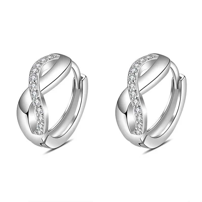 Stud earrings Female Earring 925 Silver Needle 8 Shaped Twist Infinity Eternal Endless Zircon Small Earrings for Women Girl Gift