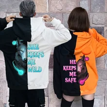 

Lovers Hoodies Couple Wolf He Keeps Me Safe Couple Wolf He Keeps Me Wild Print Couple Clothes Lovers Valentine Kawaii Hoodies