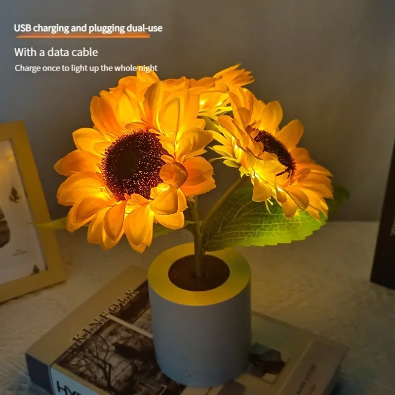 

Rechargeable Sunflower LED Simulation Night Light Room Bedroom Bedside Decoration Atmosphere Light Birthday Gift for Children