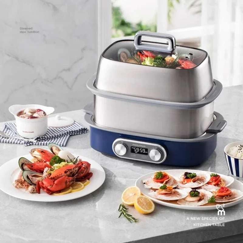 Morphyrichards 220V Extreme Double Layer Electric Steamer 12L Multi Home Steamer 2000W Stainless Steel Multi-Layer Steam Cooker