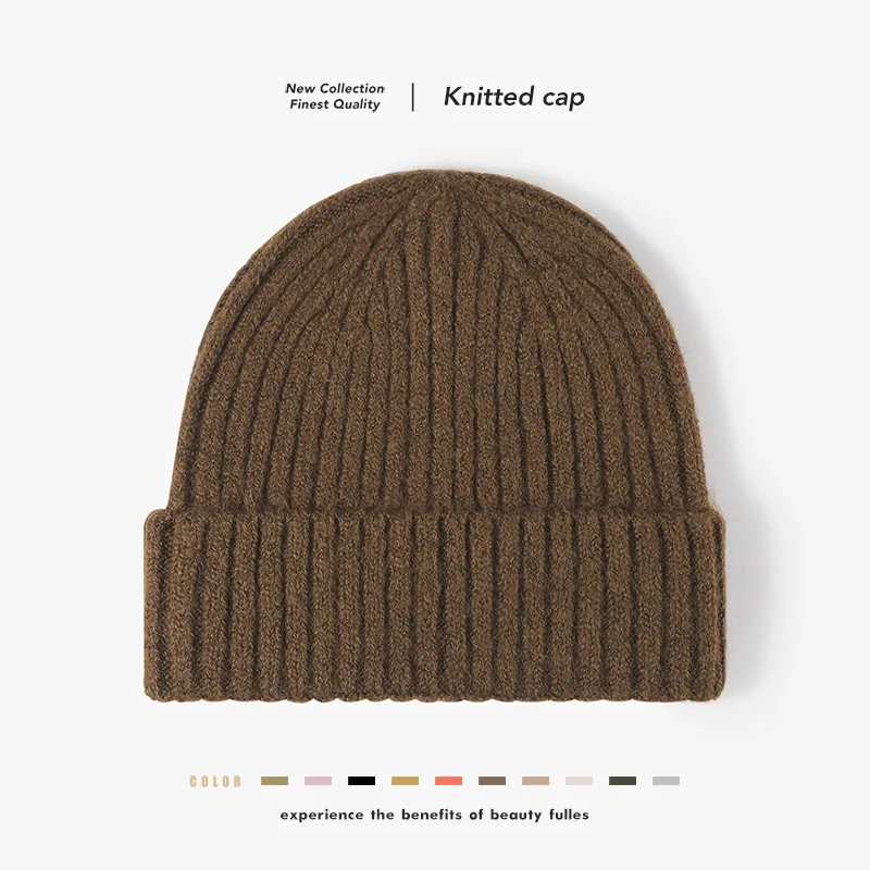 Wool Beanie knitted hat Autumn Winter All-Match Fashion Keep Warm Thickened Female Outdoor Ear Protection Men Pullover Knitted Hat