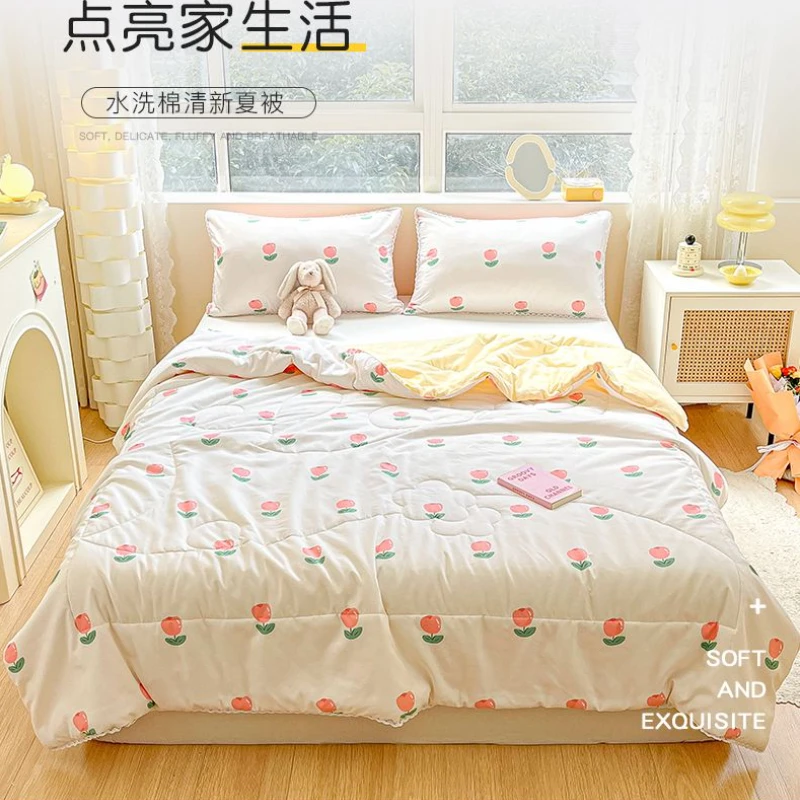 

Summer Cooling Thin Blankets for Hot Sleeper Lightweight Air-conditioning Comforter Cute Printed Queen King Size Quilt for Bed