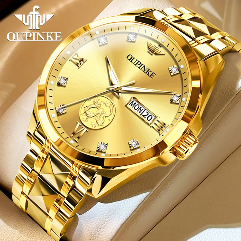 

Часы OUPINKE Мужские механические, роскошные брендовые наручные, с вольфрамовым стальным ремешком, с сапфировым стеклом и зеркальной поверхностью, настоящее золото