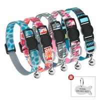 Cute Print Personalized Cat Collar Quick Release Custom Kitten Collars with Bell Engraved Pet Cats Necklace Accessories for Cat 2
