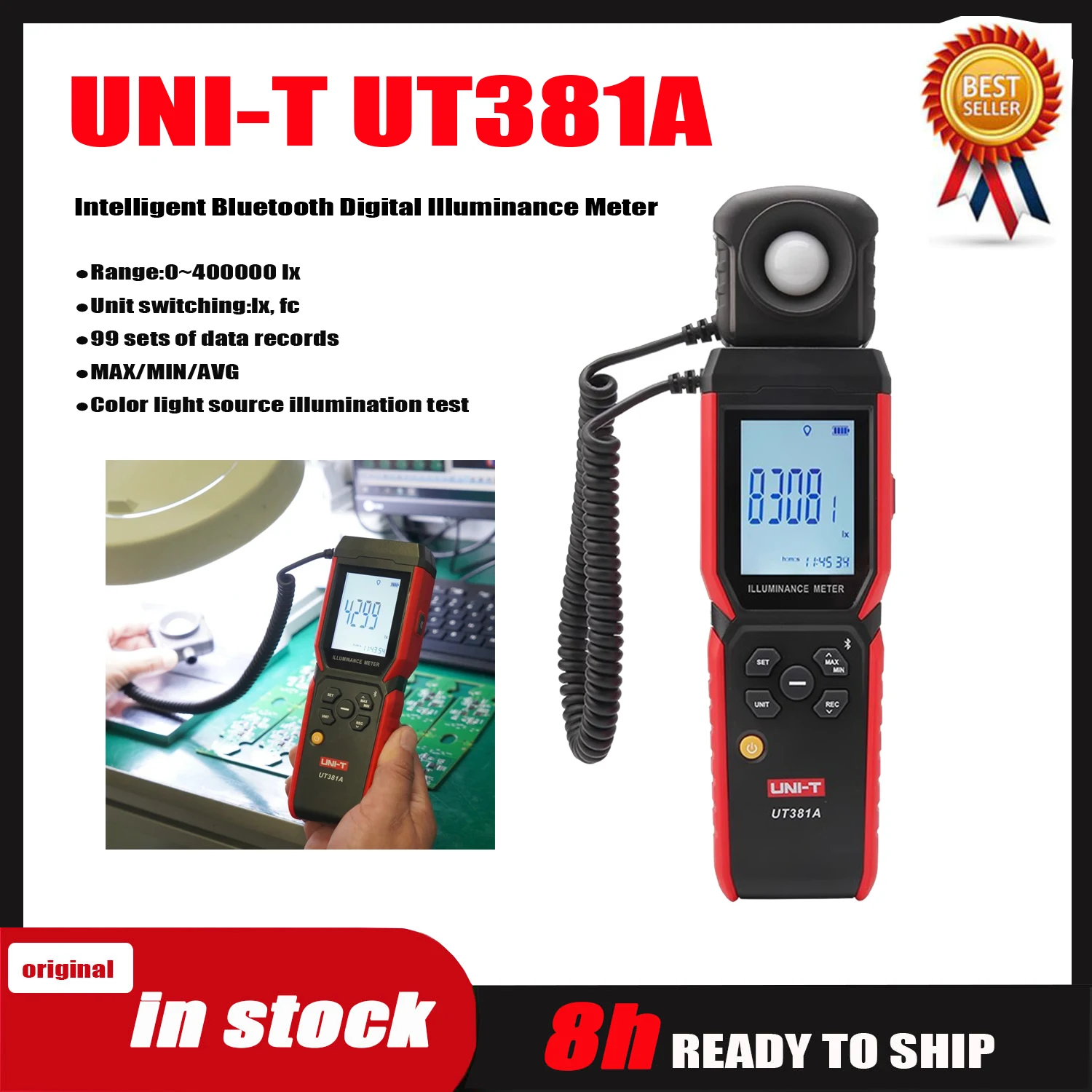 

Умная Bluetooth-коммуникация UNI-T UT381A, ручной фотометр/400000lx Lux Meter/99 наборов хранения данных